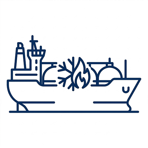 선체 외곽선 내부에 눈송이와 불꽃 아이콘을 배치하여, 캐나다 B.C.주의 LNG 수출 인프라와 천연자원 역량을 상징적으로 나타냈습니다.